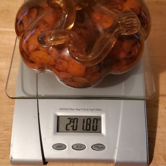 Hand Blown Glass Pumpkin Squash Brown Amber Art Glass Swirl Stem 5" x 4.5" - Picture 14 of 14